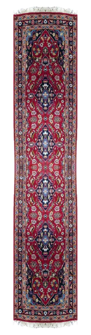 Iranian  Hand-Knotted Rug Made With Natural Wool & Cotton Color Red 10'1" X 2'3" Pan0